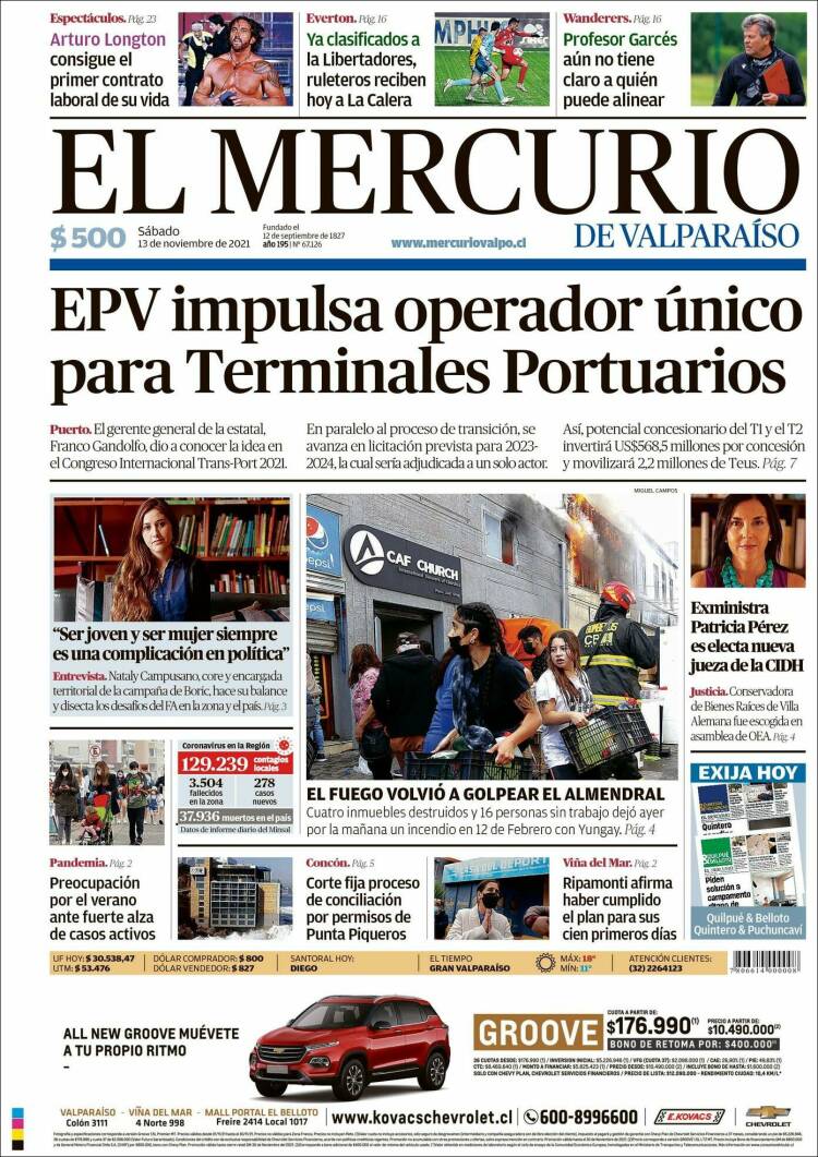 Portada de Mercurio de Valparaiso (Chile)