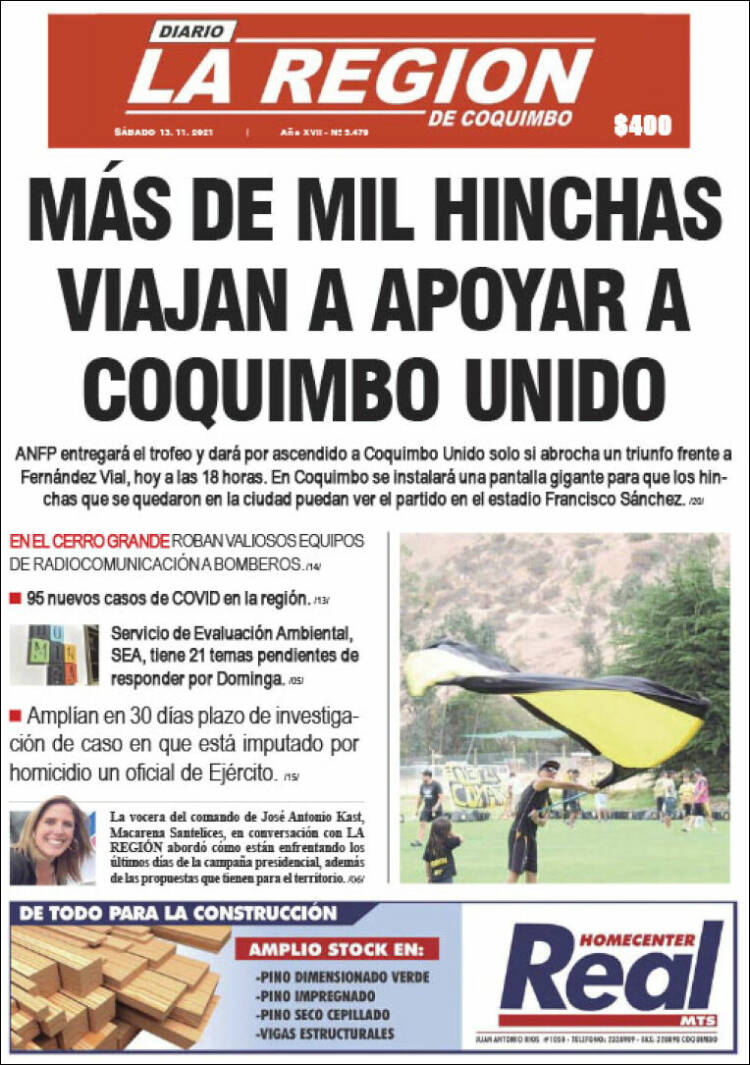 Portada de Diario La Región de Coquimbo (Chile)