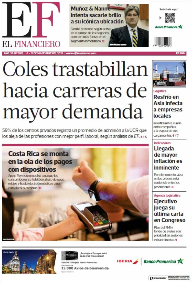 Portada de El Financiero (Costa Rica)