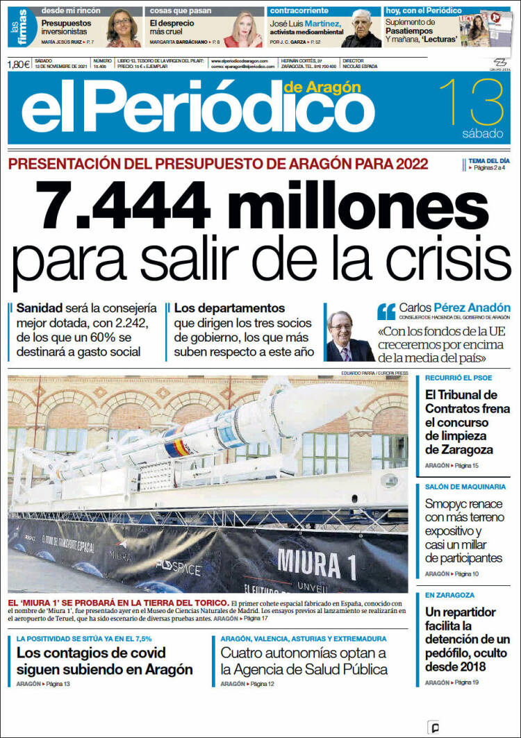 Portada de El Periódico de Aragón (Espa&ntilde;a)
