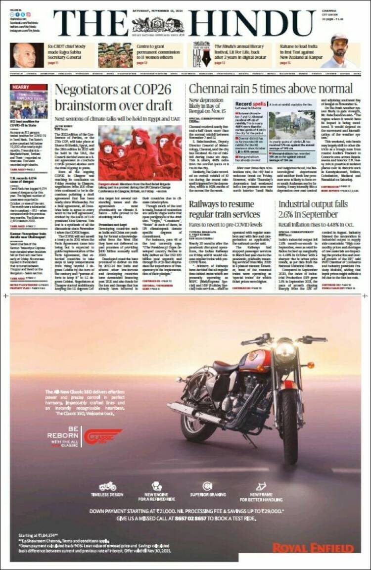 Portada de The Hindu (India)
