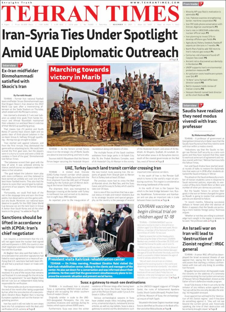 Portada de TehranTimes (Ir&aacute;n)