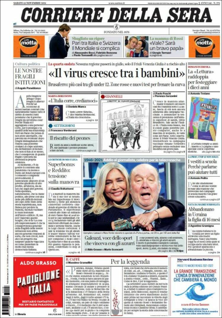 Portada de Corriere della Sera (Italia)