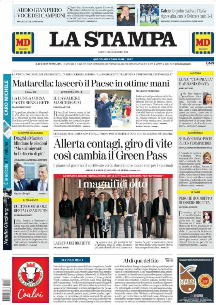 Portada de La Stampa (Italia)