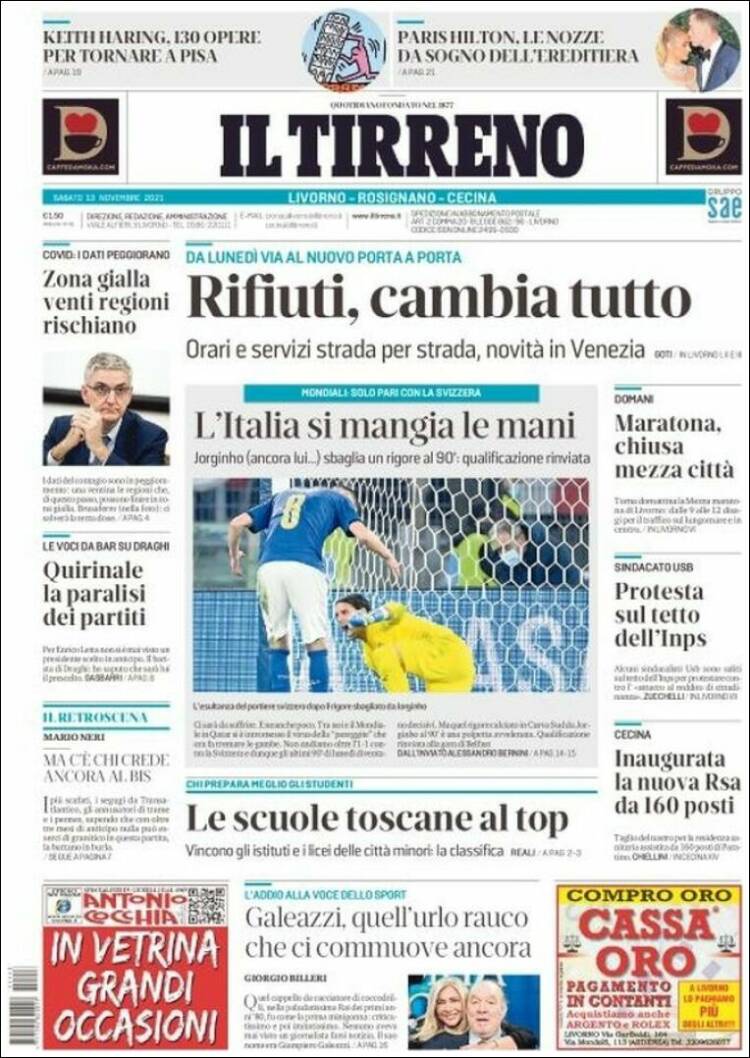 Portada de Il Tirreno (Italia)