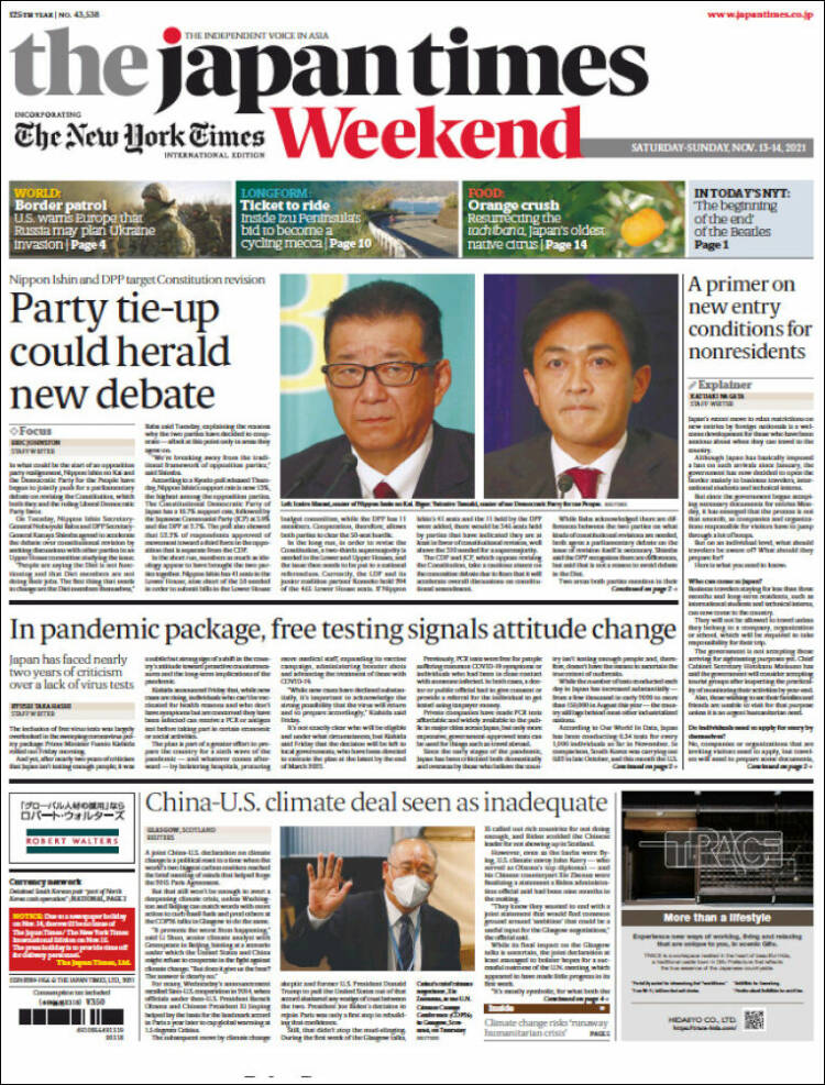 Portada de The Japan Times (Jap&oacute;n)