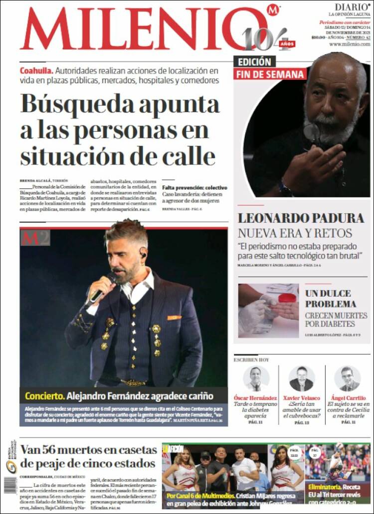 Portada de Milenio - Laguna (M&eacute;xico)