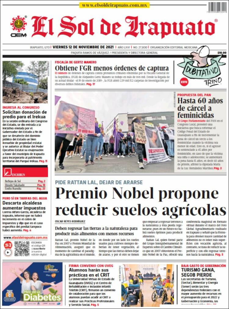 Portada de El Sol de Irapuato (M&eacute;xico)