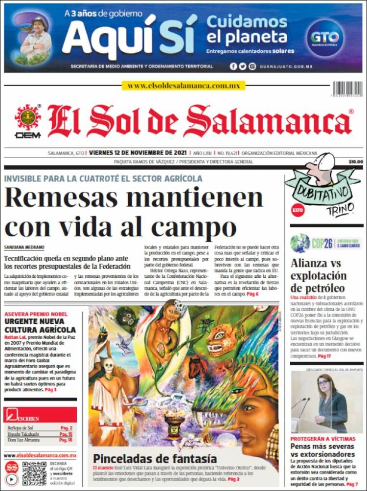 Portada de El Sol de Salamanca (M&eacute;xico)