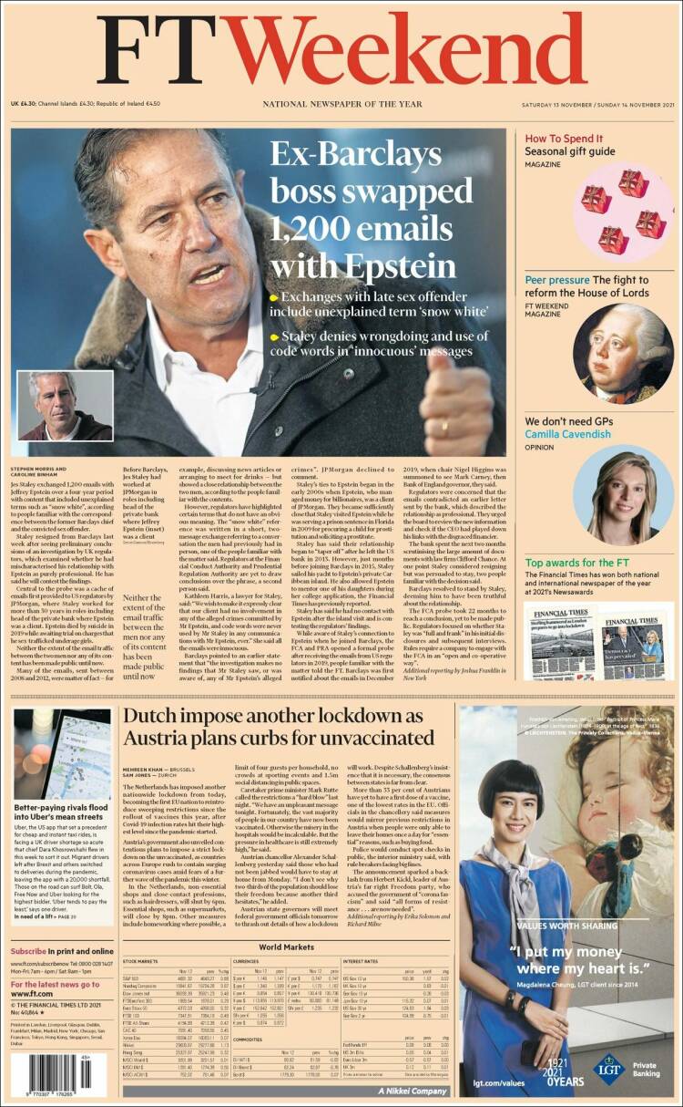Portada de Financial Times (Reino Unido)