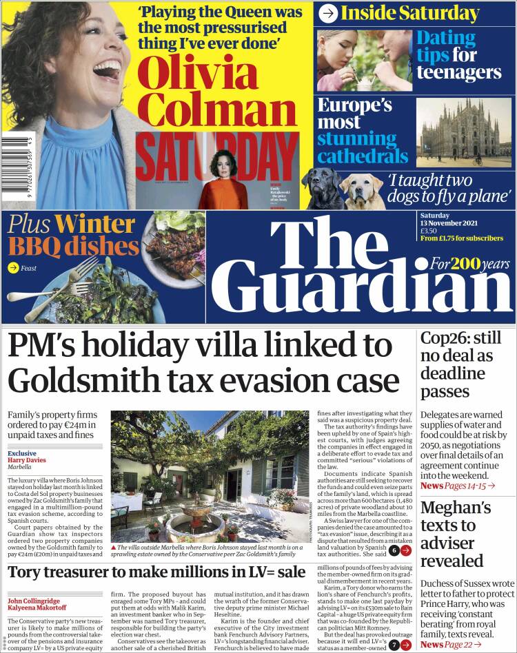 Portada de The Guardian (Reino Unido)