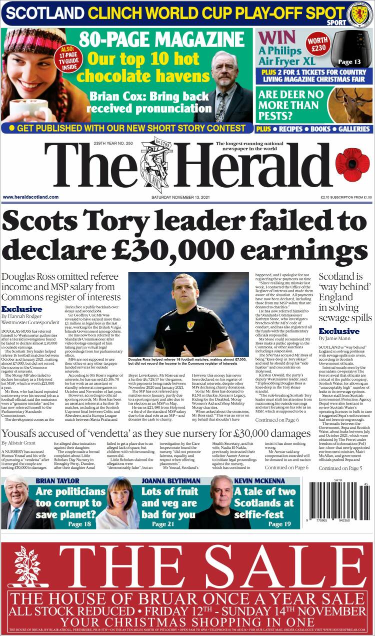 Portada de The Herald (Reino Unido)