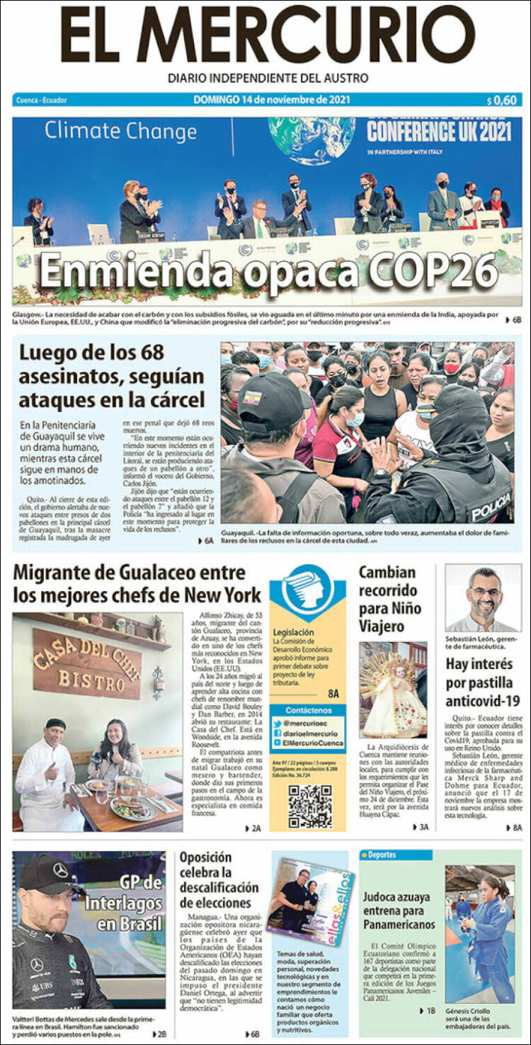Portada de Diario El Mercurio (Ecuador)