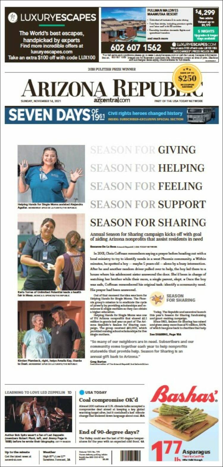 Portada de Arizona Republic News (USA)