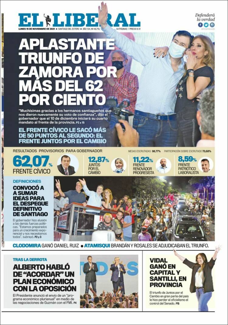 Portada de Diario El Liberal (Argentina)