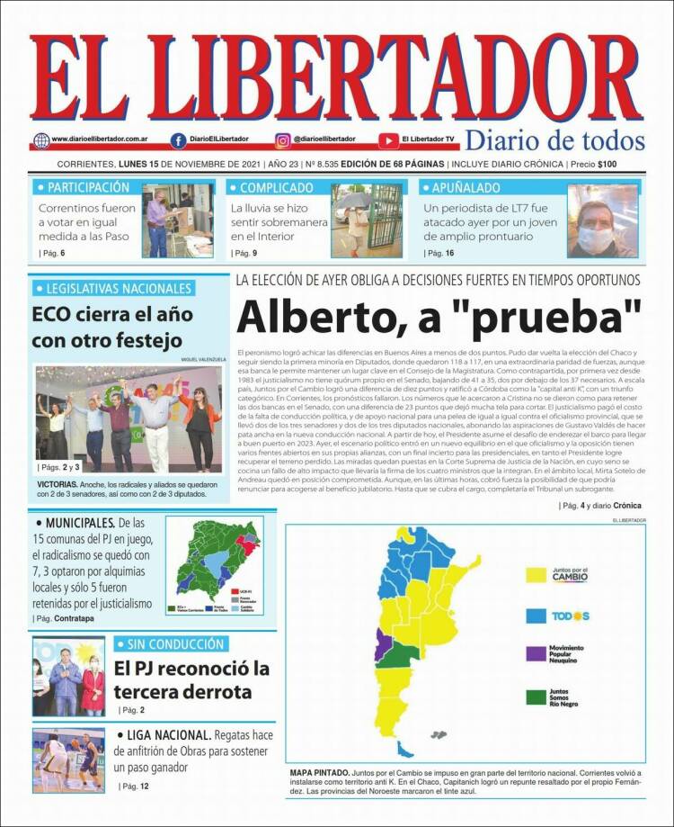 Portada de Diario El Libertador (Argentina)