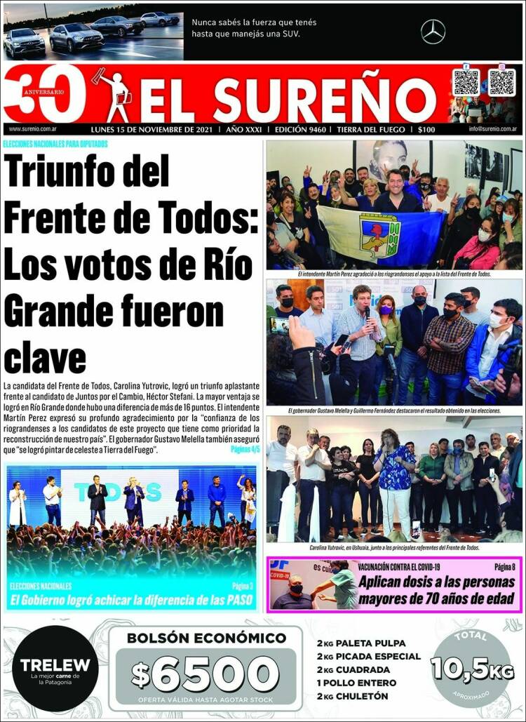 Portada de Diario El Sureño (Argentina)