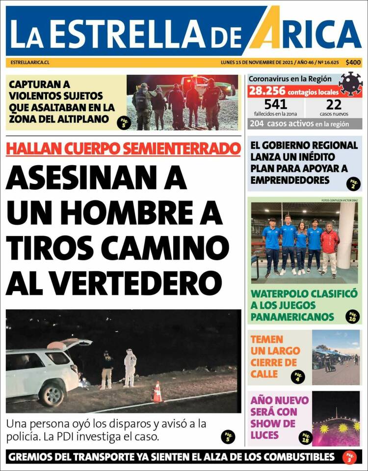 Portada de La Estrella de Arica (Chile)