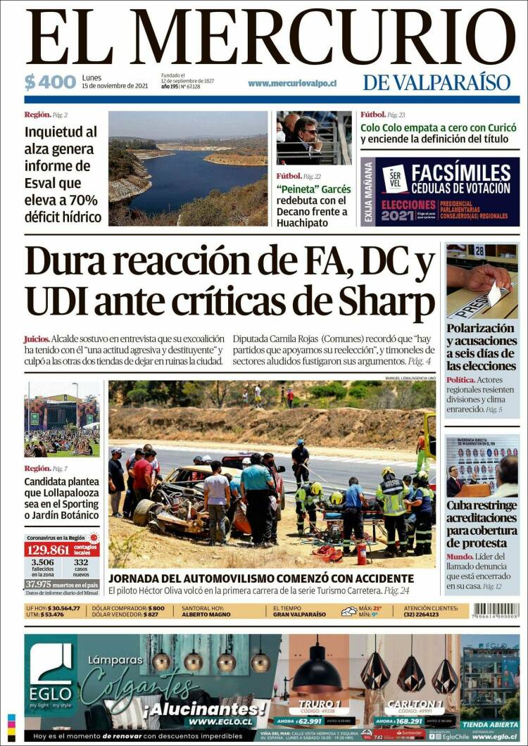 Portada de Mercurio de Valparaiso (Chile)