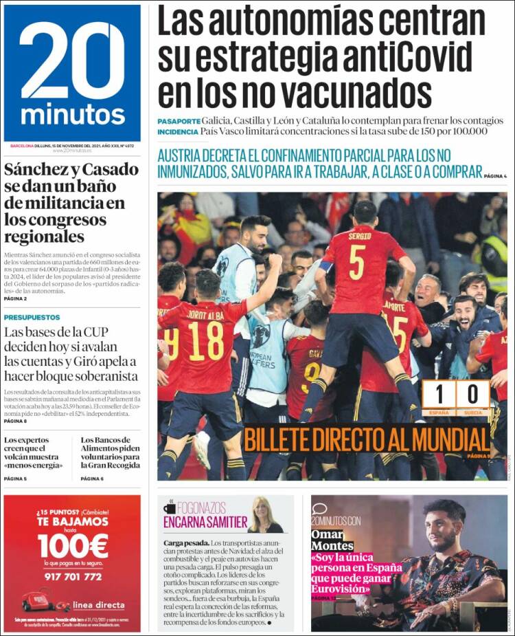 Portada de 20 Minutos - Barcelona (Espagne)