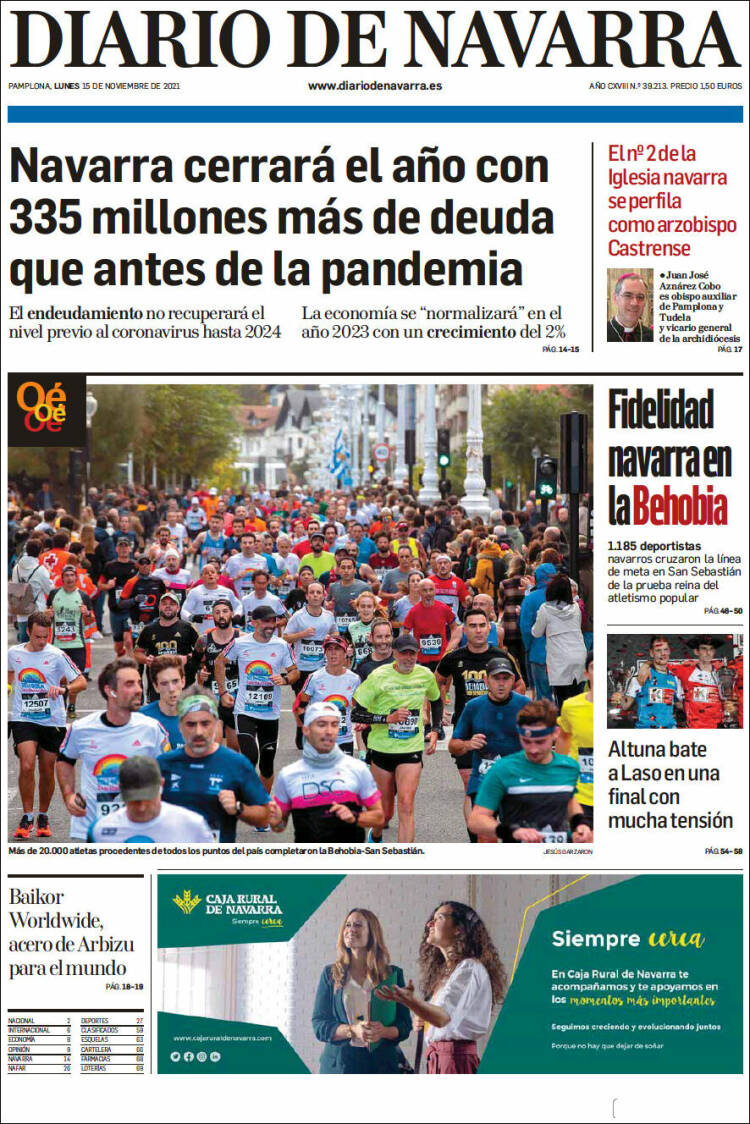 Portada de Diario de Navarra (Espagne)