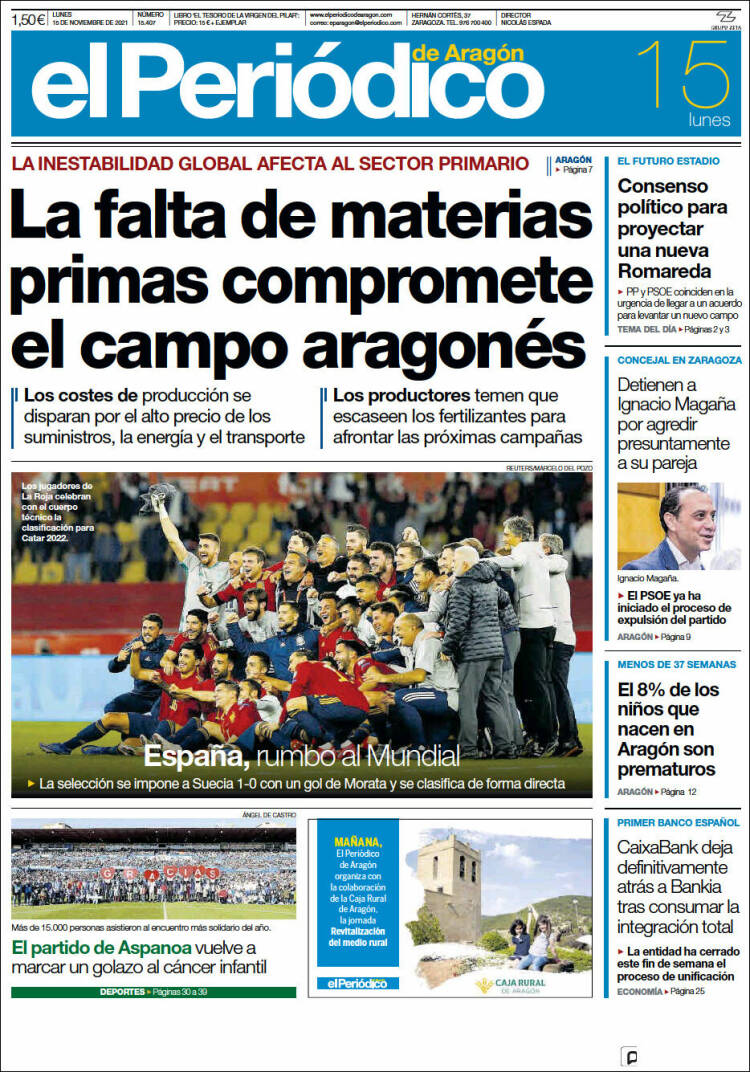 Portada de El Periódico de Aragón (Spain)