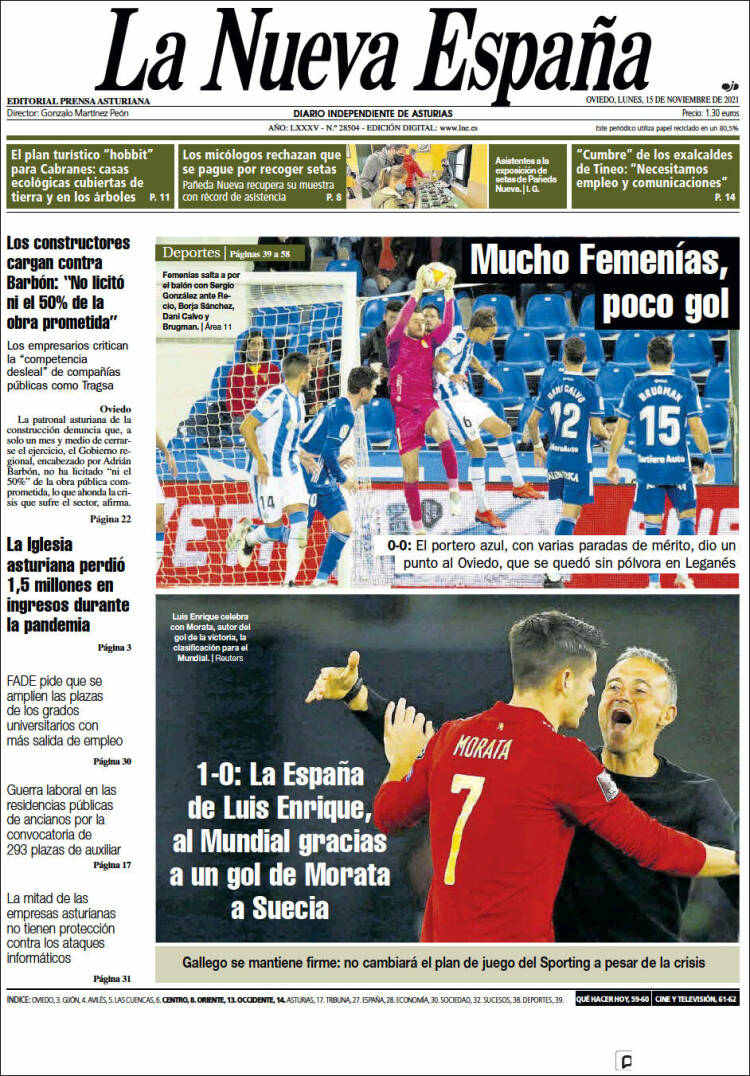 Portada de La Nueva España (España)