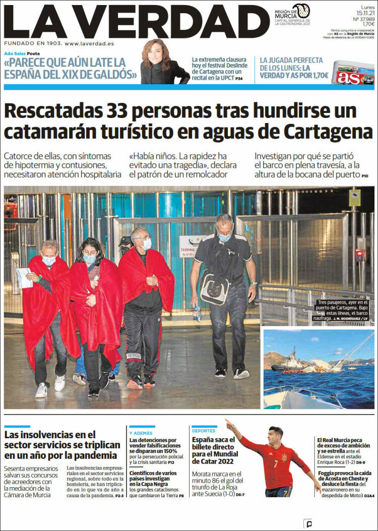 Portada de La Verdad de Murcia (España)