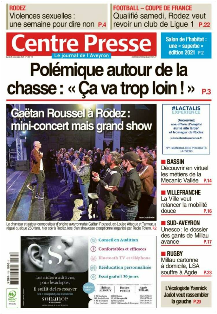 Portada de Centre Presse (Francia)