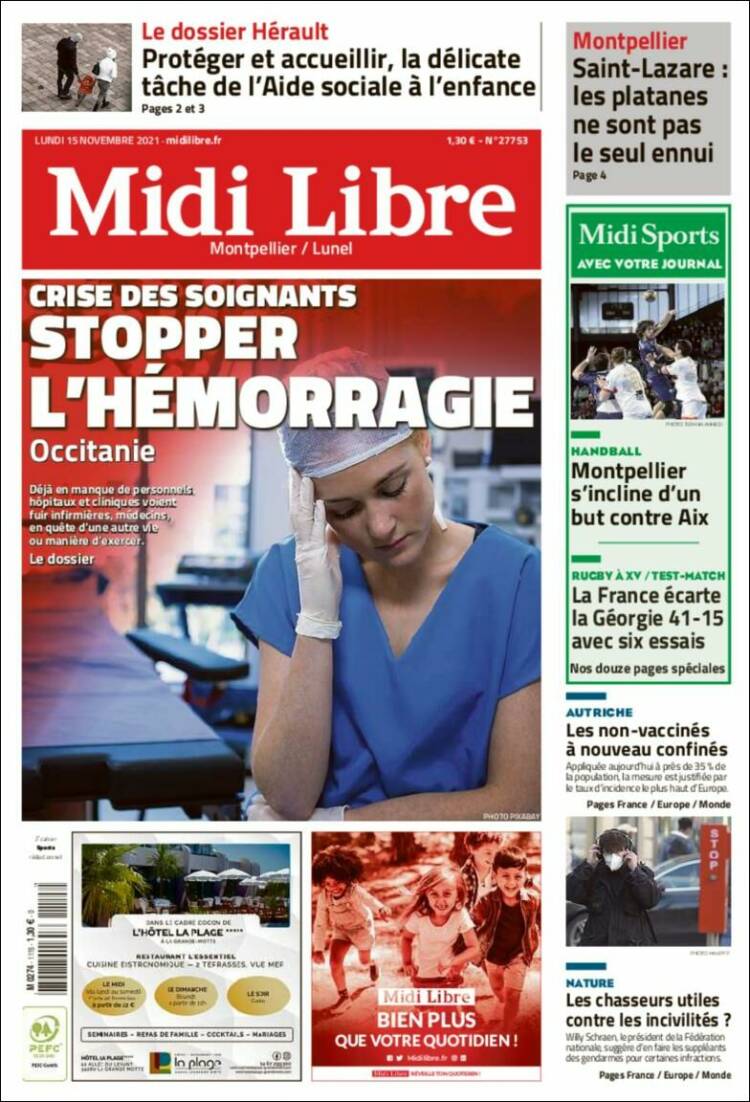 Portada de Midi Libre (Francia)