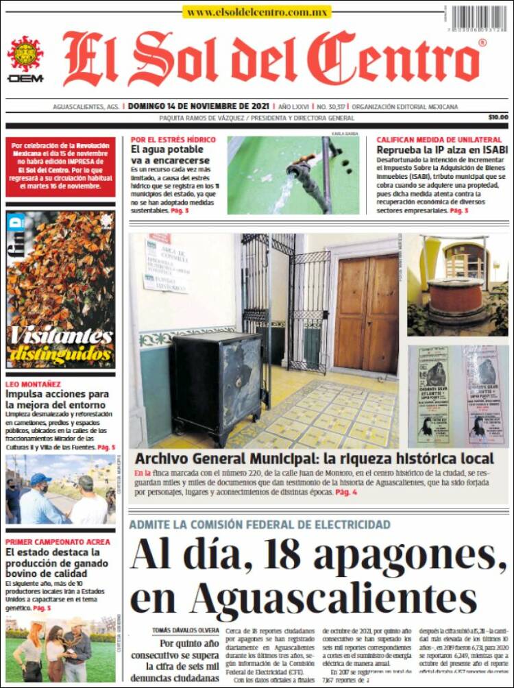 Portada de El Sol del Centro (M&eacute;xico)