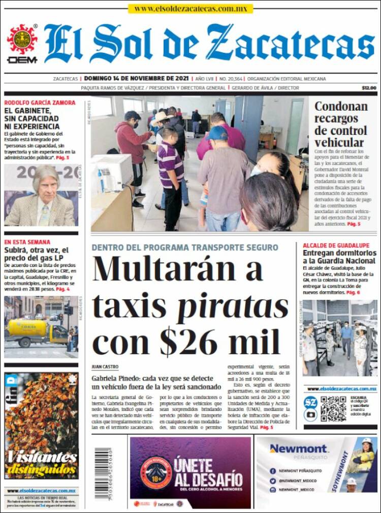 Portada de El Sol de Zacatecas (M&eacute;xico)