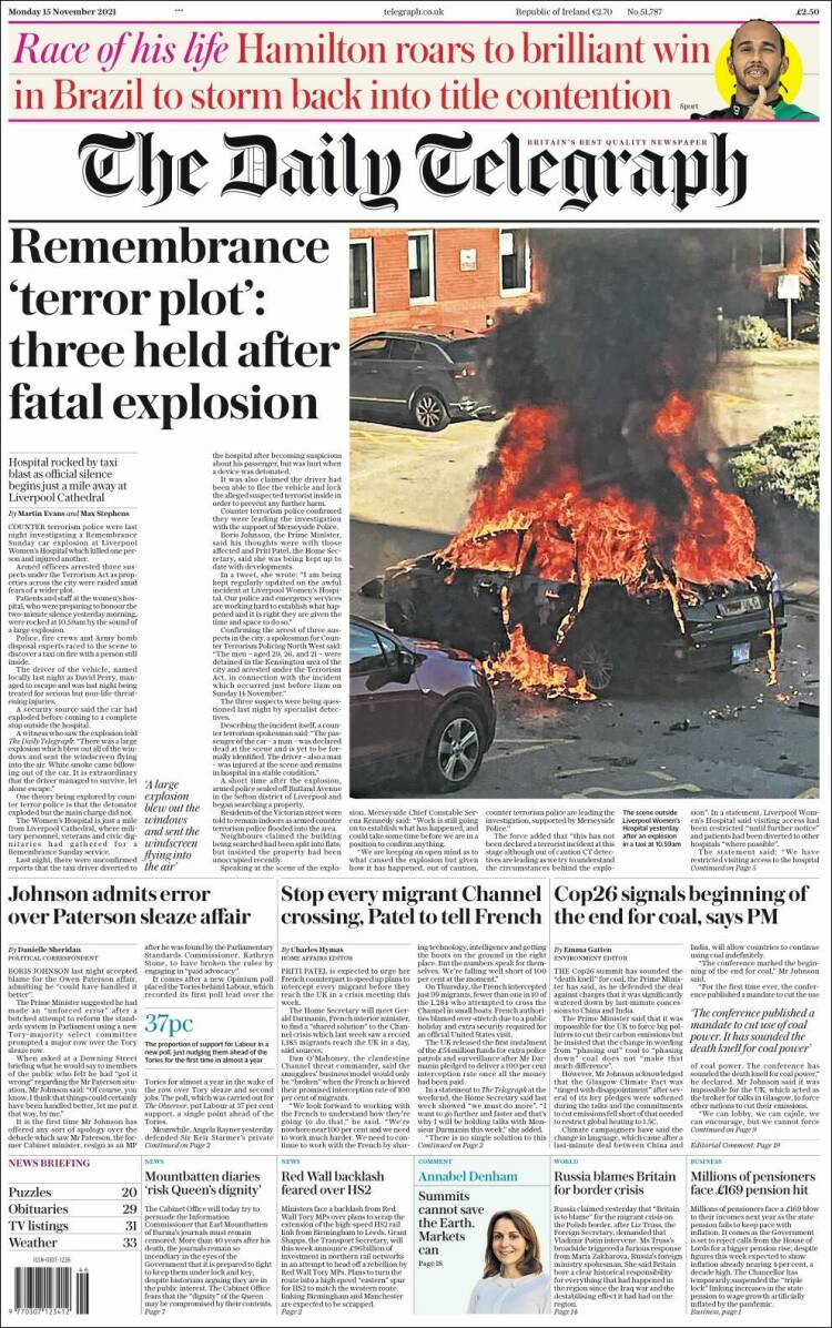 Portada de Daily Telegraph (Royaume-Uni)