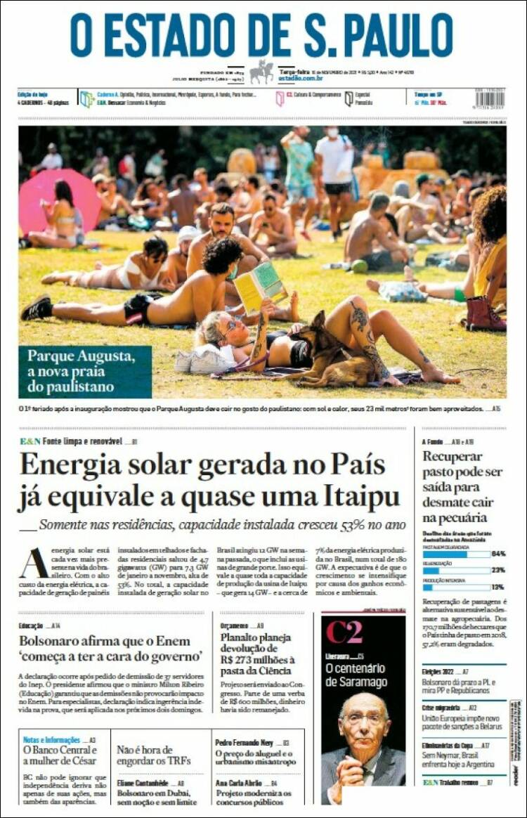 Portada de O Estado de São Paulo (Brasil)