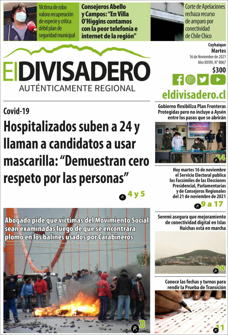 Portada de Diario El Divisadero (Chile)