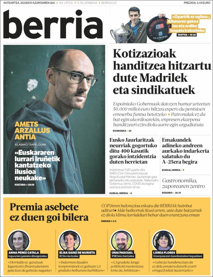 Portada de Berria (España)