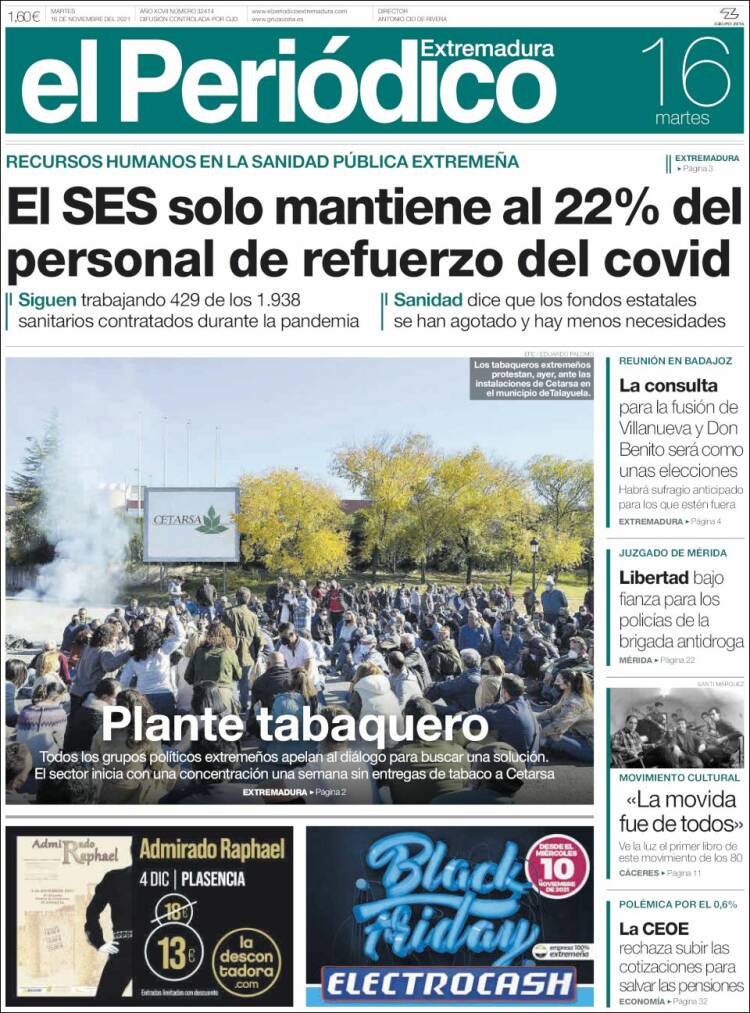 Portada de El Periódico de Extremadura (España)