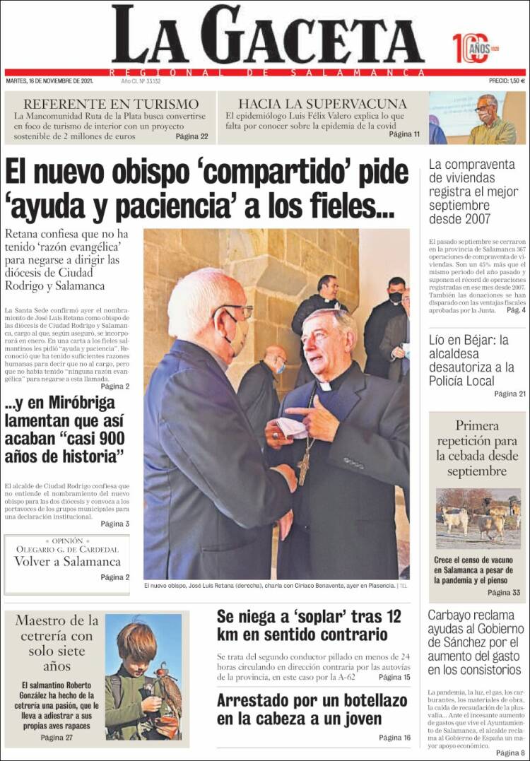 Portada de La Gaceta de Salamanca (España)