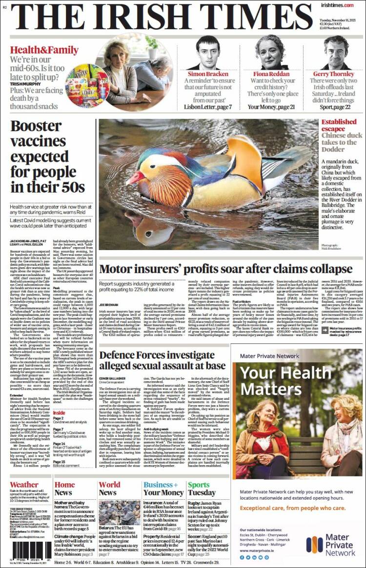 Portada de Irish Times (Irlanda)