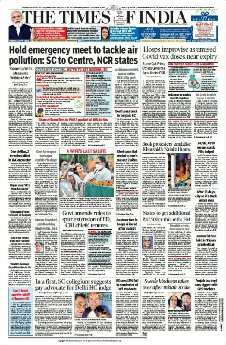 Portada de The Times of India (Inde)