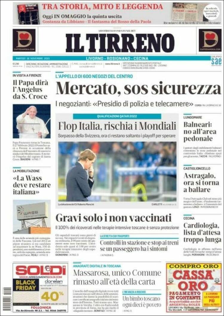 Portada de Il Tirreno (Italia)
