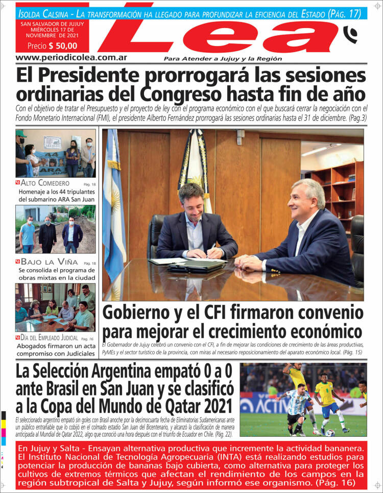 Portada de Periódico Lea (Argentina)