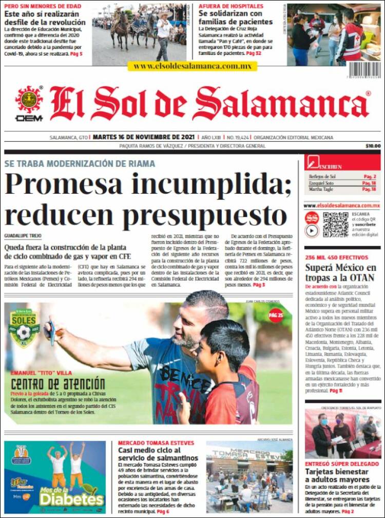 Portada de El Sol de Salamanca (México)