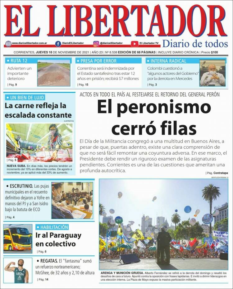 Portada de Diario El Libertador (Argentina)