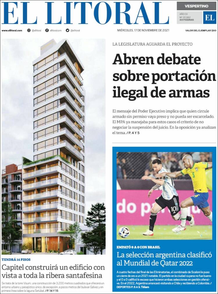 Portada de Diario El Litoral (Argentina)