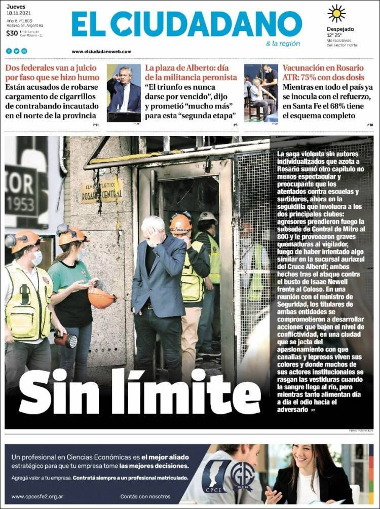Portada de Diario El Ciudadano (Argentina)
