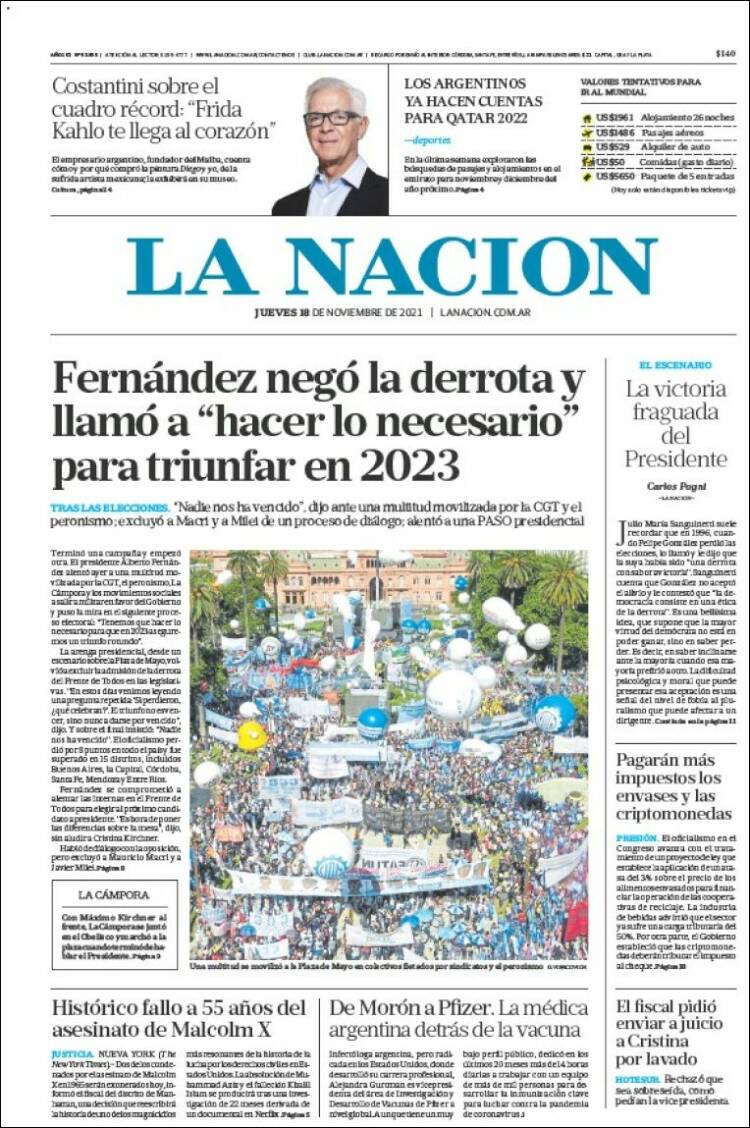 Portada de La Nación (Argentina)