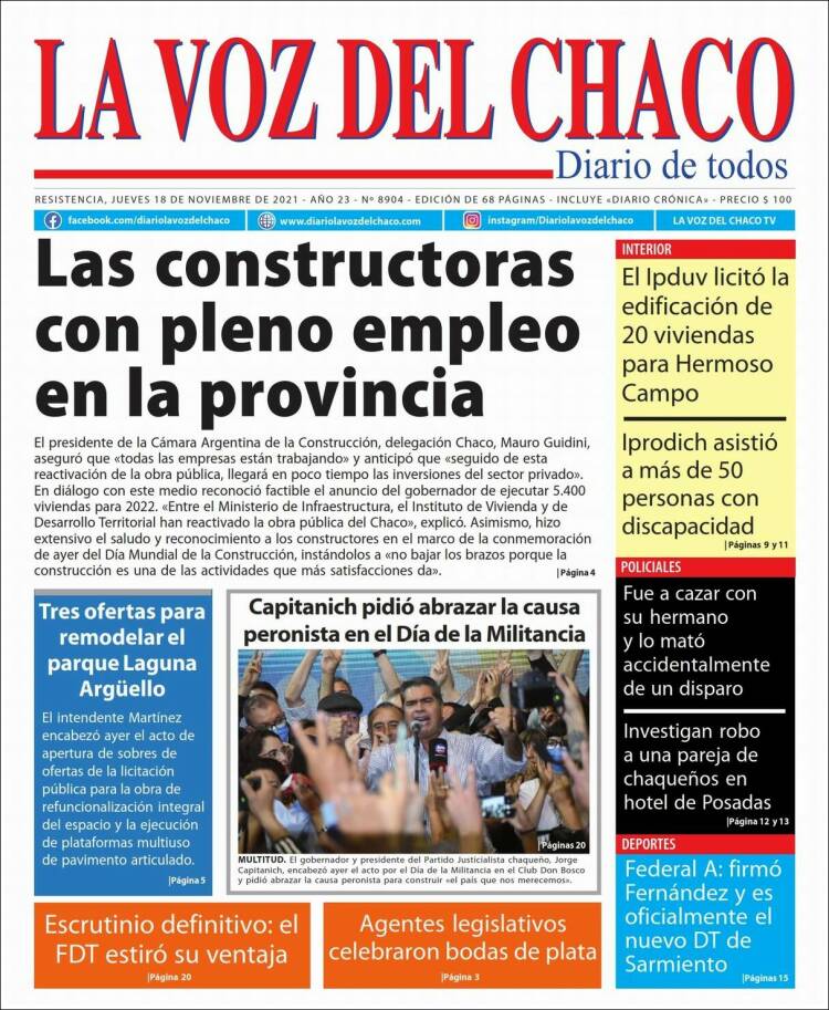 Portada de La Voz del Chaco (Argentina)