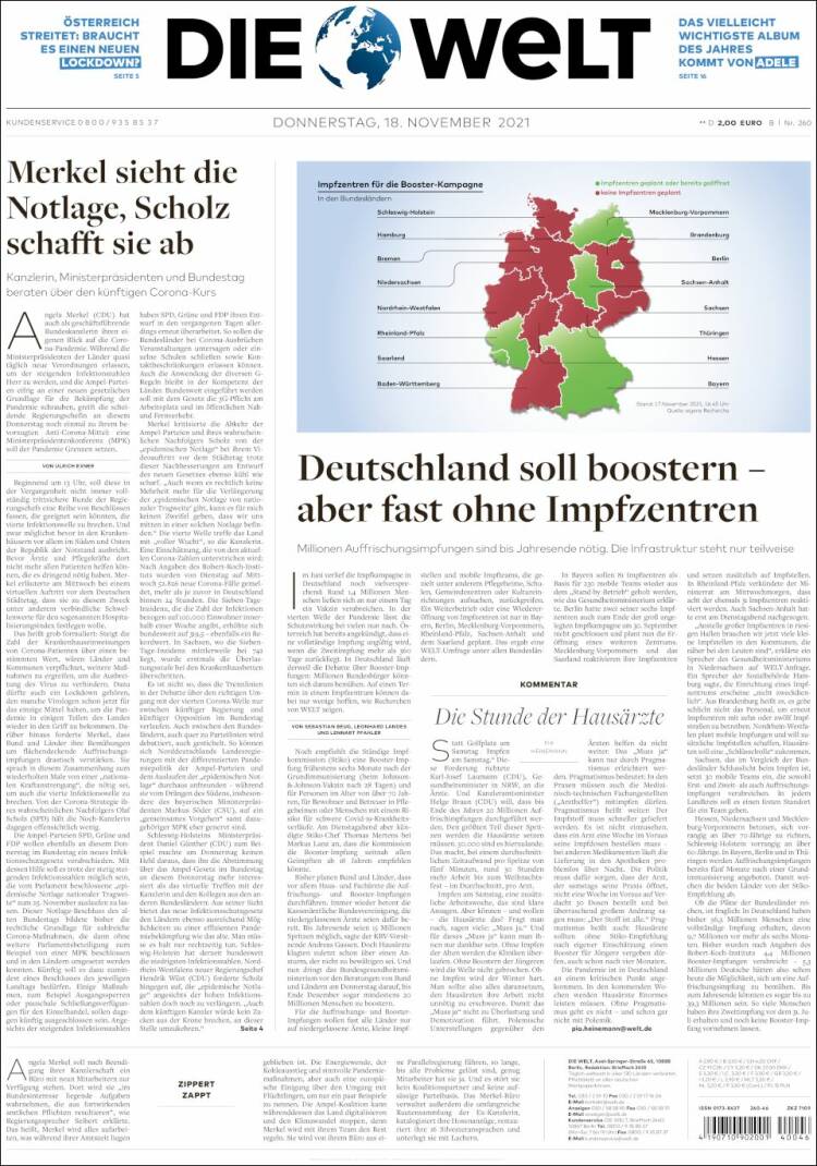 Portada de Die Welt (Alemania)