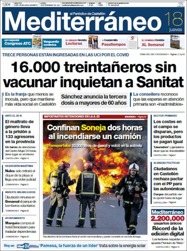 Portada de El Periódico Mediterraneo (Espa&ntilde;a)